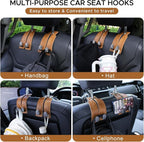 4 PCS Leather Car Seat Hooks for Headrest, Vehicle Hanger Storage Organizer Universal for Handbag Purse, Car Accessories Gift (Brown-Black-4 PCS)