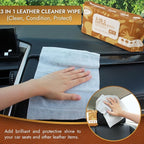 3in1 Leather Cleaner Wipes 70 Count (3 Pack), XL 8x10 Inch | Clean, Condition, Protect Wipes For Vinyl & Leather Apparel, Furniture, Auto Car Interior, Shoes, Boots, Bags