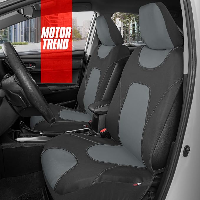 Waterproof Car Seat Covers Full Set – Black & Gray Seat Covers for Car Front & 60/40 Split Back Bench - Carseat Cover for Trucks, SUV - Universal Fit for Most Regular Size Vehicles