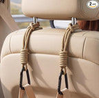 360° Rotating Car Seat Headrest Hooks, Universal Car Organizer Hooks for Bags and Groceries, Brown 2pc