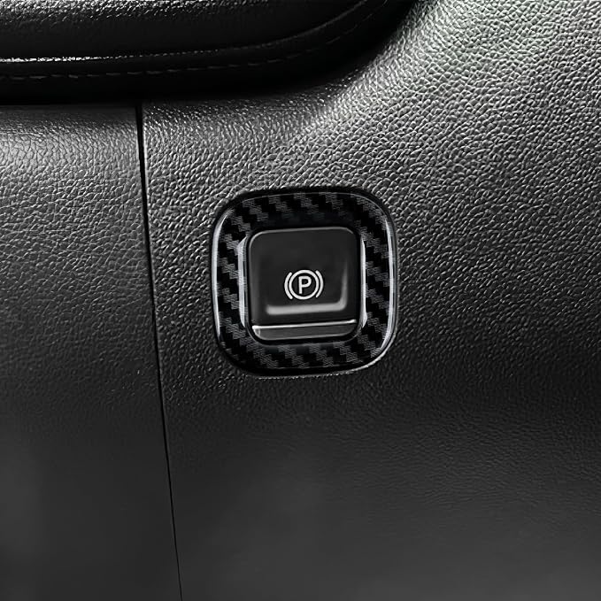 ABS Carbon Fiber Electronic Parking Brake Button Ring Trim for 2019-2025 Chevy Silverado | for 2019-2021 GMC Sierra 1500 2500 3500 HD Decal Accessories