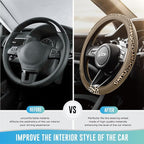 Steering Wheel Cover - Made with PVC Leather and Leopard Fabric - Universal 14 1/2 inches to 15 inches for Most Automotive Steering Wheel - Cheetah Print -Beige