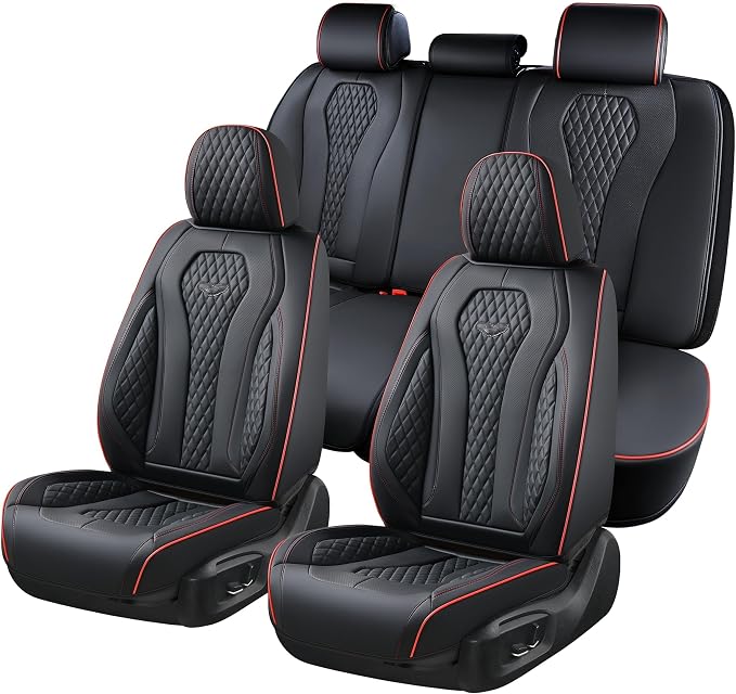 Coverado Automotive Seat Covers 5 Seats, Leather Seat Covers Fullset, Black Car Seat Covers, Luxury Car Seat Covers, Seat Cushion, Driver Seat Covers, Car Seat Protector Universal Fit Most Cars