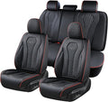 Coverado Car Seat Covers Full Set, Black Seat Covers, Waterproof Car Seat Cover, Car Seat Cushion, Car Seat Covers Front Seats Back Seat Covers, Car Seat Protector Universal Fit Most Cars Red Line