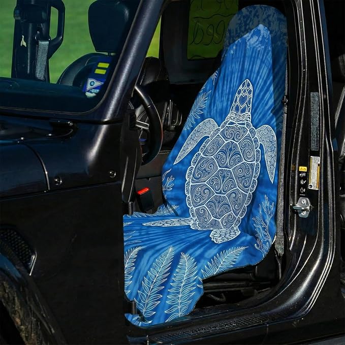 2 Pack Car Seat Towel Covers, Sweat-Proof Microfiber Seat Protectors for Gym, Running, Beach & Workout, Breathable Quick-Dry, Machine Washable, Blue Sea Turtle Print, Universal Fit