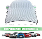 Half Car Cover, Winter Anti-freeze Snow Shield for Windshield Hood Rearview Mirror, Thicken Foldable Outdoor Protector with Fastening Strap, All-season Reflector Cloth for Cars (Silver)