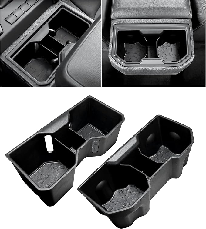 Center Console Cup Holder Inserts for 2026 2025 2024 Toyota Tacoma Accessories Middle Console & Rear Armrest Cup Holder TPE Non Slip Drink Holder Protector Organizer Black, 2PCS Set