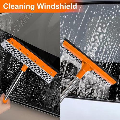 2 in 1 Car Windshield Squeegees with 15.3"-23.6" Retractable Stainless Steel Handle, Windshield Cleaner Tool for Cars, Trucks, Glass Doors, Shower Glass, Outdoor Windows, Orange