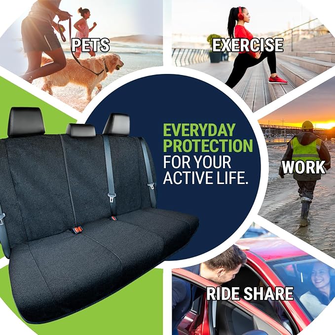 Back Seat Towel Seat Cover for Cars; Great for After Gym Workouts, Dogs, and Outdoor Activities; Universal Fit for Cars SUVs Vans Trucks Rear Seats, EZ fit, Non Slip Grip, Black