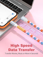 USB A to USB C Cable 6FT,Beaded Charger Cord for iPhone 17 16 Pro Max 17e 15 Car play,Type C Cute Car Charger Cord for iPad 10 11th A16/Samsung S26 S25 S24 S23 FE/Android Phone Girl Women,Blue-Orange