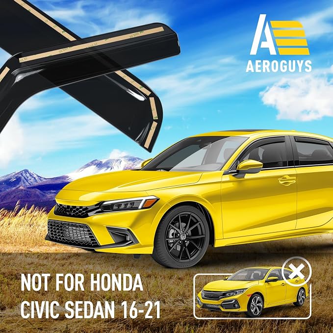 Extra Durable Window Deflectors in-Channel Window Visors Rain Guards Fit for Honda Civic 2022-2026 Sedan, Sun Visors, Wind Vent for Shades, Exterior Car Accessories - 4pcs. AG0834