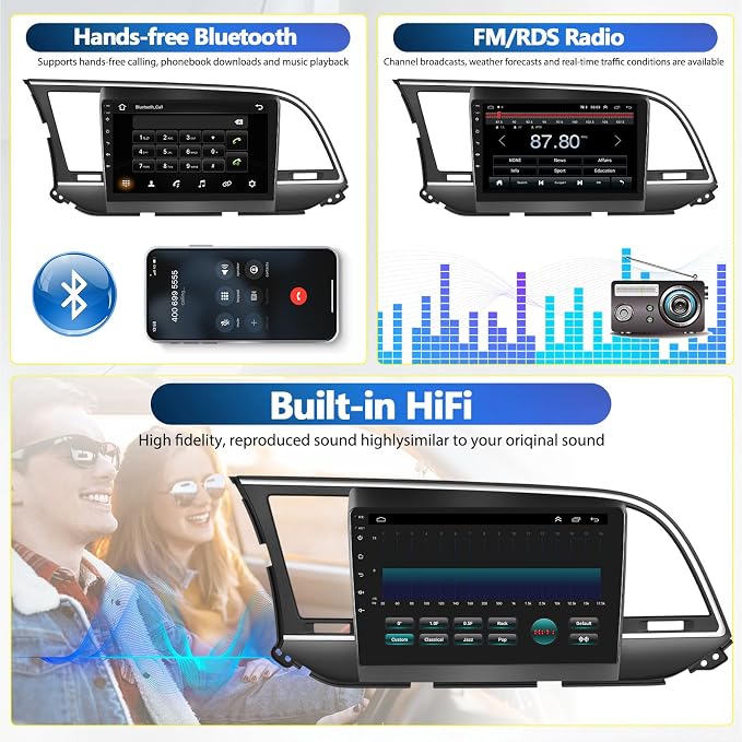 [2+64G] Android 15 Car Radio Stereo for Hyundai Elantra 2016-2018, 9 Inch Touch Screen IPS Car Radio with Wireless Carplay&Android Auto,GPS,WiFi,Bluetooth,FM/RDS,SWC, AUX-in,EQ,WiFi+Free Backup Camera