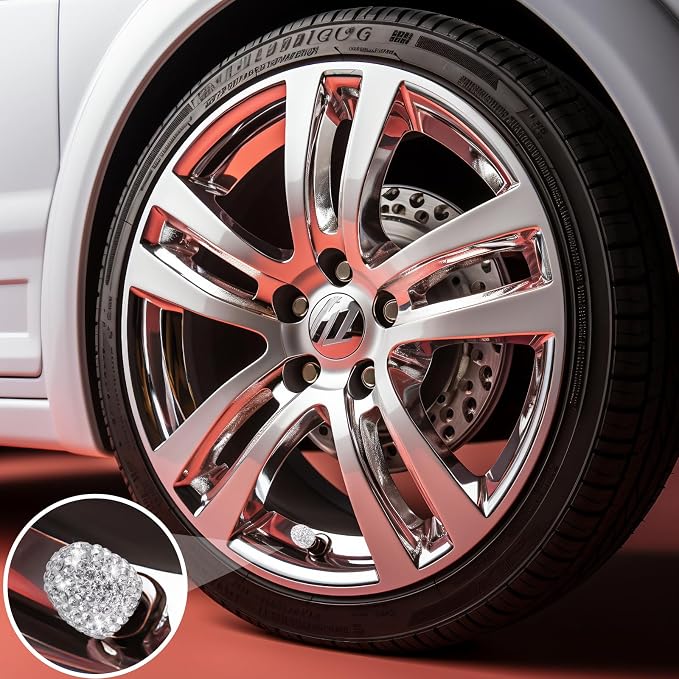 8PCS Bling Crystal Diamond Tire Stem Valve Caps, Dustproof Car Wheel Tire Valve Caps Universal Tire Valve Stem Covers for Cars, SUV, Trucks, Bikes, Motorcycles, Bicycles (White)