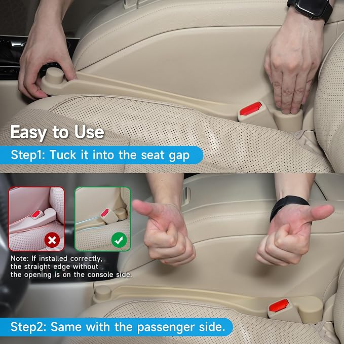 Car Seat Gap Filler Set of 2, Soft Foam Multifunctional Seat Side Gap Filler with Organizer & Hook Function, 3in1 Gap Stopper Universal Fit Car SUV Truck Fill The Gap Between Seat & Console