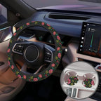 Vintage Botanical Peony Floral Steering Wheel Cover for Women, Anti-Slip Car Steering Wheel Cover with 2 Pcs Cup Holders Neoprene Breathable Car Accessories Universal 15 Inch Auto Interior Decor
