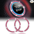 2 PCS Crystal Rhinestone Car Engine Start Stop Decoration Ring, Bling Car Interior Accessories for Women, Push to Start Button Cover Sticker, Automotive Decals, Red
