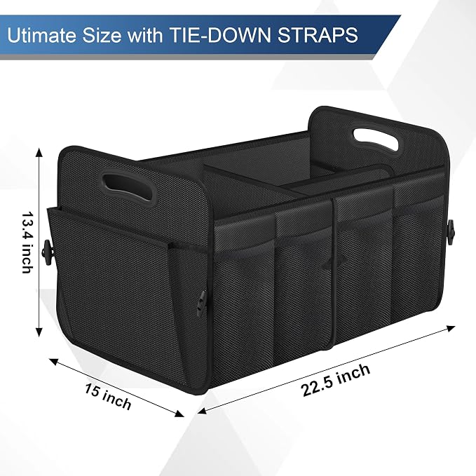 Femuar Car Trunk Organizer, Trunk Storage Organizer with 72L Large Capacity Waterproof Collapsible and 11 Pockets, Trunk Organizer for Suv/Jeep/Sedan, Large Size, Black