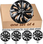 Hubcap Wheel Cover Replacement R17 Hub Caps Universal-Fit Steel Wheel Rim Cover ABS Material Exterior Accessories for Most Car Truck SUV -Set of 4（17-inch，Black）