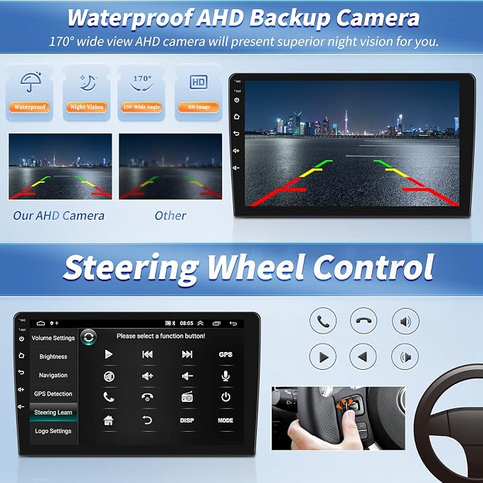 [2+64G]Android 15 Car Stereo for Hyundai Elantra 2007 2008 2009 2010 with Wireless Carplay&Android Auto,9 Inch Touch Screen Car Radio with GPS WiFi Bluetooth FM/RDS Radio SWC AUX-in+AHD Backup Camera
