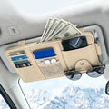 Car Sun Visor Organizer, Truck Visor Organizer, Leather Multi-Pocket Auto Visor Storage Pocket Pouch Holder with Zipper, Auto Accessories Storage Bag for Driving License Card Pen (Beige)