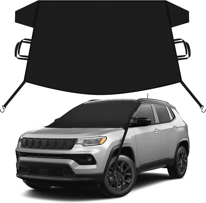 Car Snow Cover Compatible for Jeep Compass | Windshield Cover for Ice and Snow with S-Hook Straps | Heavy-Duty 600D Oxford Winter Car Cover, Waterproof & Anti-Slip