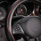 Car Steering Wheel Cover Universal Standard Size 14 1/2"-15" Leather with Carbon Fiber Pattern Black and Red