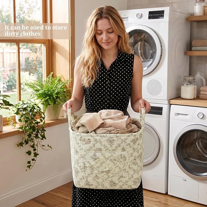 Floral Fabric Storage Basket Car Interior Storage Basket Underwear Sundries Laundry Baskets Supplies Home Organizer Bag (Coffee 1)