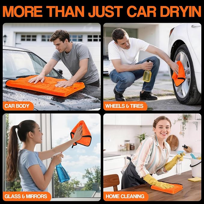 4 Pack Twisted Loop Car Drying Towel, Microfiber Towels for Cars 24"x36", Reusable Shammy Quick Dry Cloth for Carwash, for Auto, Boat, RV, Garage & Home