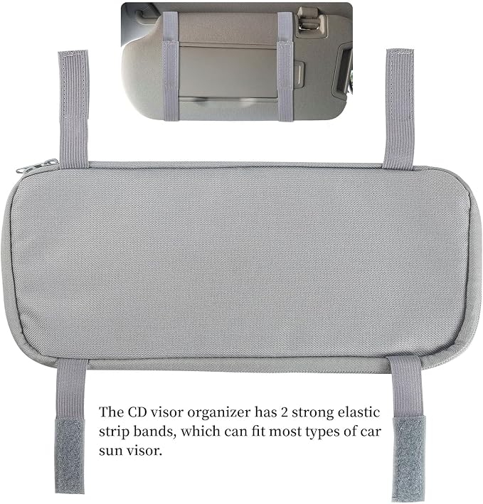 Car CD Visor Holder, 12 Sleeves Organizer with Mesh Pocket | Durable Oxford Cloth, Holds 12 CDs/DVDs, 1 Pen Holder, 1 Back Inner Pocket, Disc Storage Organizer, Fits Most Vehicle Visors