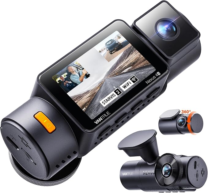New N4S 3 Channel Dash Cam, STARVIS 2 Night Vision, Front Rear Inside Dashcam for Cars, Front and Rear Dual Channel, PlatePix Tech, Parking Mode, Wi-Fi, GPS, 2" IPS, Support 1TB (RC18)