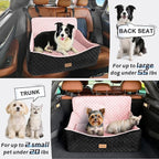 Dog Car Seat for Medium/Large Dogs - Reversible Dual-Sided Travel Dog Car Bed with Memory Foam, Washable Pet Booster Seat for Dogs up to 55 lbs or 2 Small Dogs, 2 Safety Leashes, Pink
