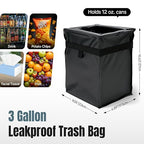 Car Trash Bag, Leakproof Waterproof Auto Garbage Container, Collapsible Portable Hanging Organizer for Car, SUV and Truck Seat Backs, 3 Gallons 9.05x6.89x10.63 Inches Black
