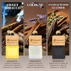 Car Air Freshener Hanging 3 Pack, Air Fresheners Diffuser - Leather, Cologne, Sweet Tobacco Fragrance Oil Air Diffuser for Men, 45+ days Long Lasting Fragrance 0.27 FL OZ/8ML