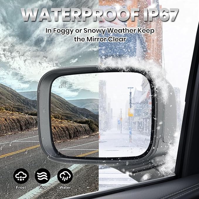 Driver Side Mirror Compatible with Jeep Renegade 2015-2023 Power Glass Heated with Turn Signal Indicator Blind Spot Detection Manual Folding Bright Black Left Door Mirrors (7＋1 Pins)