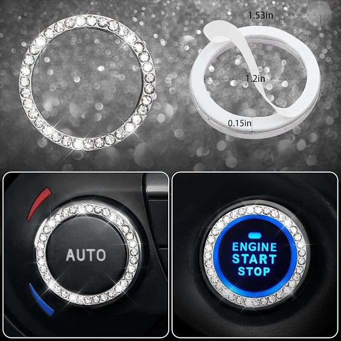 Bling Diamond Leather Car Seat Covers Sets 11 pcs,Bling Diamond Car Accessories for Women, Sparkly Rhinestone Steering Wheel Cover, Glitter Cute Interior Sets for Women Girl,Silver