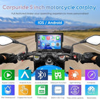 Carpuride W502B Pro for B.M W Motorcycle CarPlay & Android Auto & Dual Bluetooth, 5" Waterproof GPS Navigation Screen for Motorbike, Music Sharing, Intercom, EQ, Light Sensor, Compass, Barometer