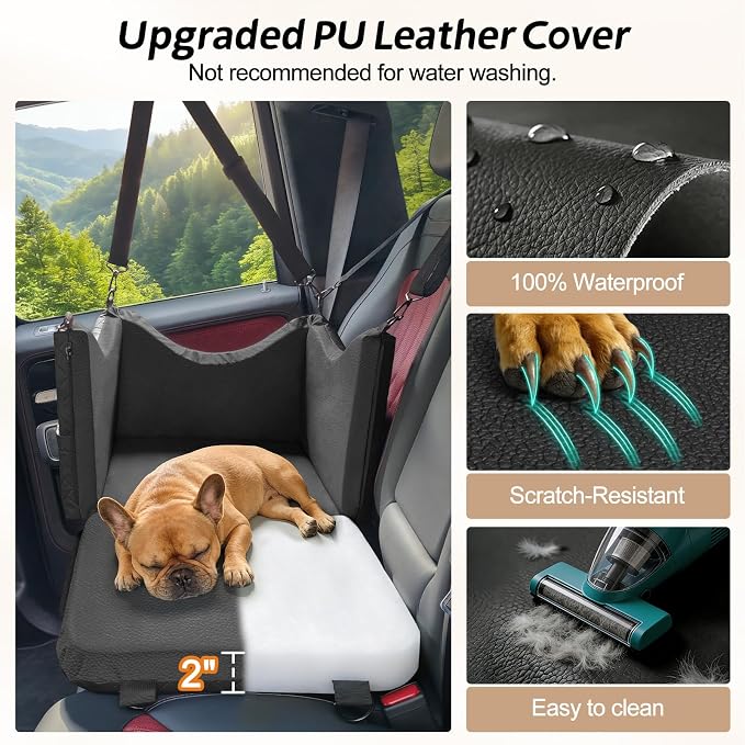 Dog Car Seats for Small Medium Dogs Under 35lbs, Waterproof PU Leather Dog Booster Seat with Detachable Cover, Thickened Memory Foam Pet Car Seat with Safety Belt and Storage Pockets