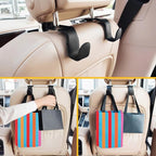 Headrest Hooks for Purses and Bags, 2 Pack Car Seat Hooks for Grocery Bag Handbag, Metal Car Purse Holder Covered by Leather, Black