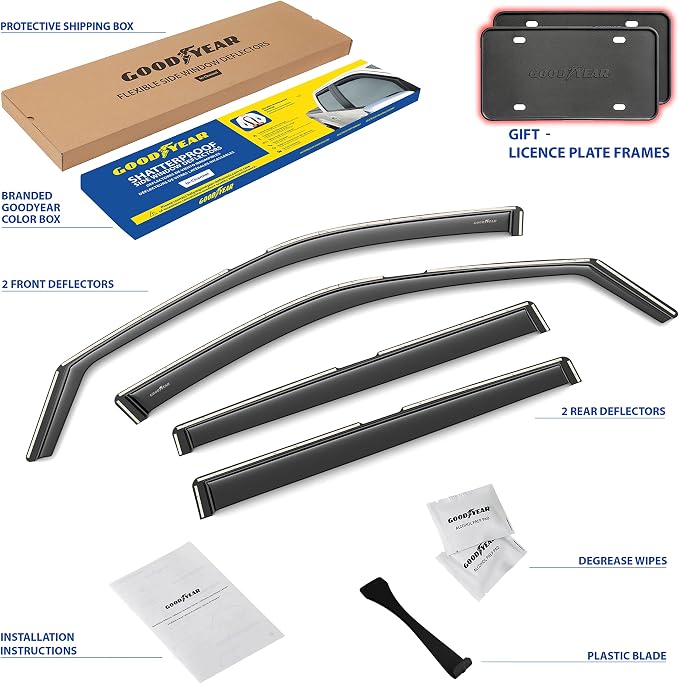 Goodyear Shatterproof in-Channel Window Deflectors for Jeep Compass 2017-2026, Rain Guards, Window Visors for Cars, Vent Deflector, Car Accessories, 4 pcs - GY003470