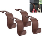 Car Seat Headrest Hook Universal Vehicle Storage Hanger Leather with Metal Car Seat Back Organizer for Handbag Purse Coat Brown 4 Pack