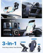 Car Phone Holder Mount (Strong Suction&Bumpy Road Stable) Phone Holders for Your Car, Cell Phone Car Mount for Windshield Dash Vent Truck Cradle Stand for iPhone 17 16 15 14 Pro Max, Blue