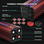 4000W Pure Sine Wave Power Inverter 12V DC to 110V 120V AC for Vehicles | Inverter for Car with 4 AC Outlets and LCD Display, 8000W Peak, Car Converter for Solar, RV, Truck, Home, Off-Grid, Camping