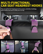 4 Pack Blink Diamond Car Seat Headrest Hooks Crystal Rhinestone Car Purse Holder Universal Interior Accessories for Handbags, Water Bottles, Coats, Umbrellas, Pink