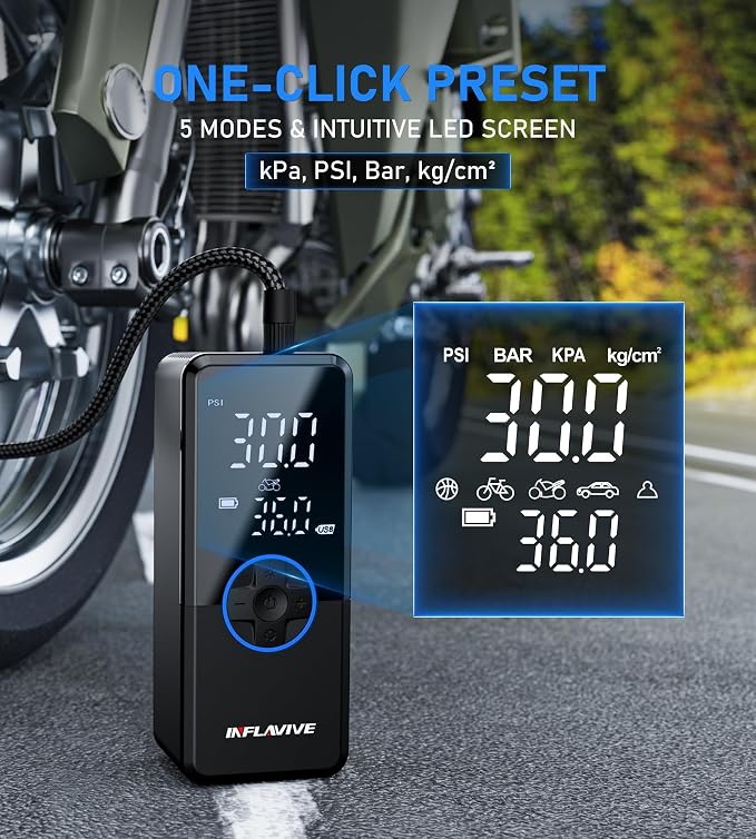 Tire Inflator Portable Air Compressor,4X Faster Inflation Cordless Tire Air Pump with Digital Gauge,Auto Shut-Off,LED Light,Electric Air Pump for Car Tires,SUV, Motorcycle, Bike, Balls(BLUE)