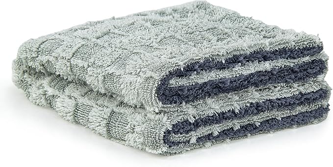 1000GSM Car Drying Towel 18"x24", Edgeless Double Twist Pile, Ultra Absorbent Microfiber Towel, Scratch-Free Lint-Free Streak-Free for Auto Detailing & Car Wash – Check Silver&Grey