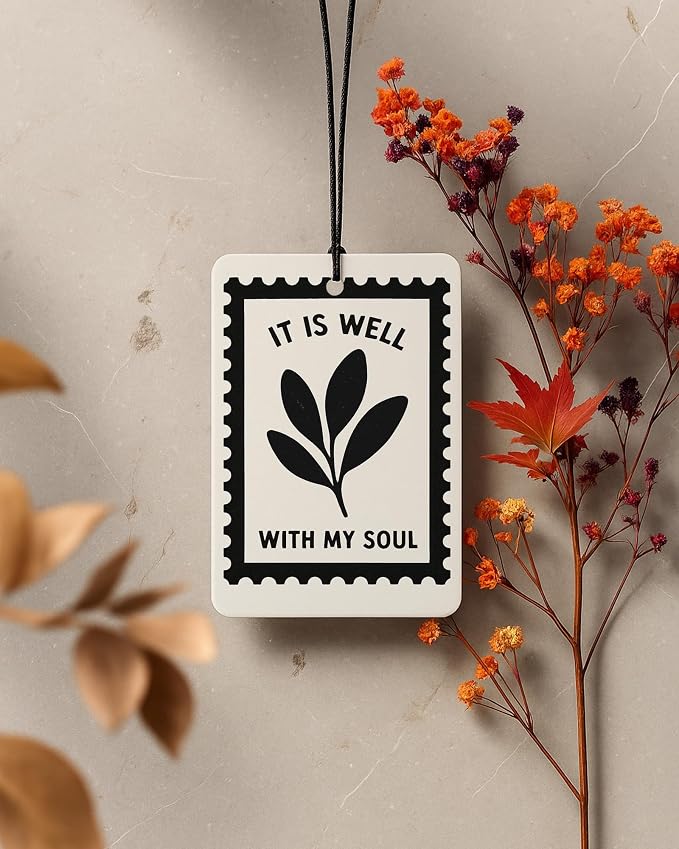 Grey Boho Christian Car Air Freshener 4 Pcs for Women Men | Religious Car Accessories Mirror Decor, Grey Christian Hanging Air Freshener for Cars Closet Drawer Books