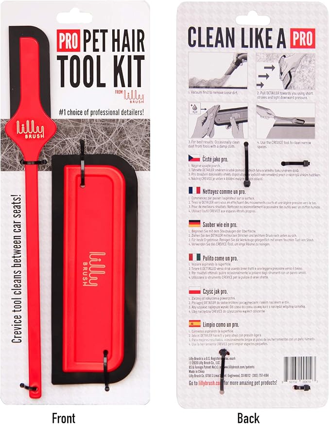 Pro Pet Hair Tool Kit | Pet Hair Remover for Couch, Car Carpet, Car Seat, Auto Interior Detailing Kit, Cat and Dog Hair Remover Tool, Cat Fur Remover, Deep Cleaning Tools
