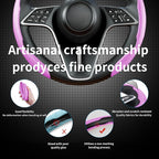 2Pc Carbon Fiber Steering Wheel Cover Universal Fit 99% Cars | Non-slip soft grip, easy to wipe clean, quick to install, perfect for daily commutes and road trips, Pink