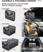 Tactical Car Trunk Organizer - Foldable Trunk Organizer for SUV with Front MOLLE Pocket & Reflective Strips, Essential Car Accessories for Tools & Outdoor Storage, 12.8" x 21.7" x 11.0", Grey
