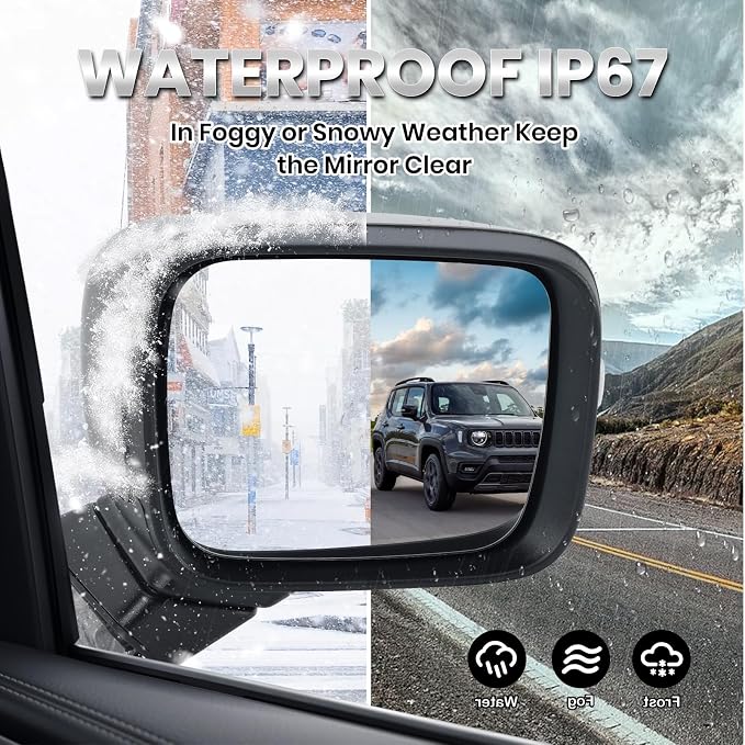 Right Passenger Side Mirror Compatible with Jeep Renegade 2015 2016 2017 2018 2019 2020 2021 2022 Door Mirrors Power Heated with Turn Signal Indicator Temperature Sensor Bright Black (7+2 pins)